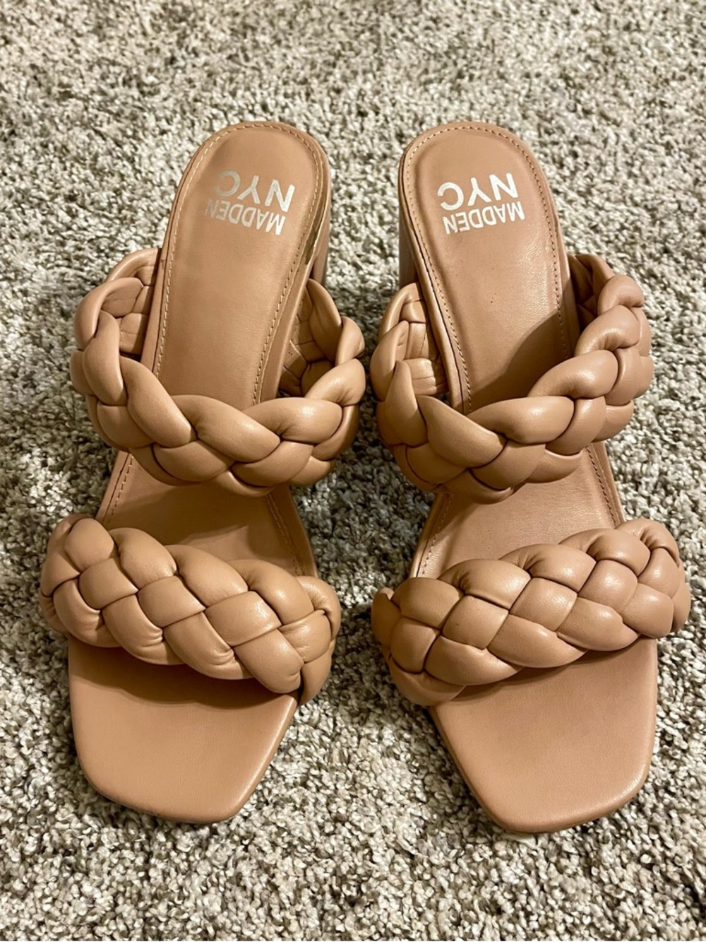Madden NYC Chunky Braided Double-Strap Mule in Tan